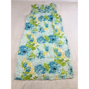 Kim Rogers Dress Womens 12 Floral Sleeveless Linen Summer Pleated Neckline